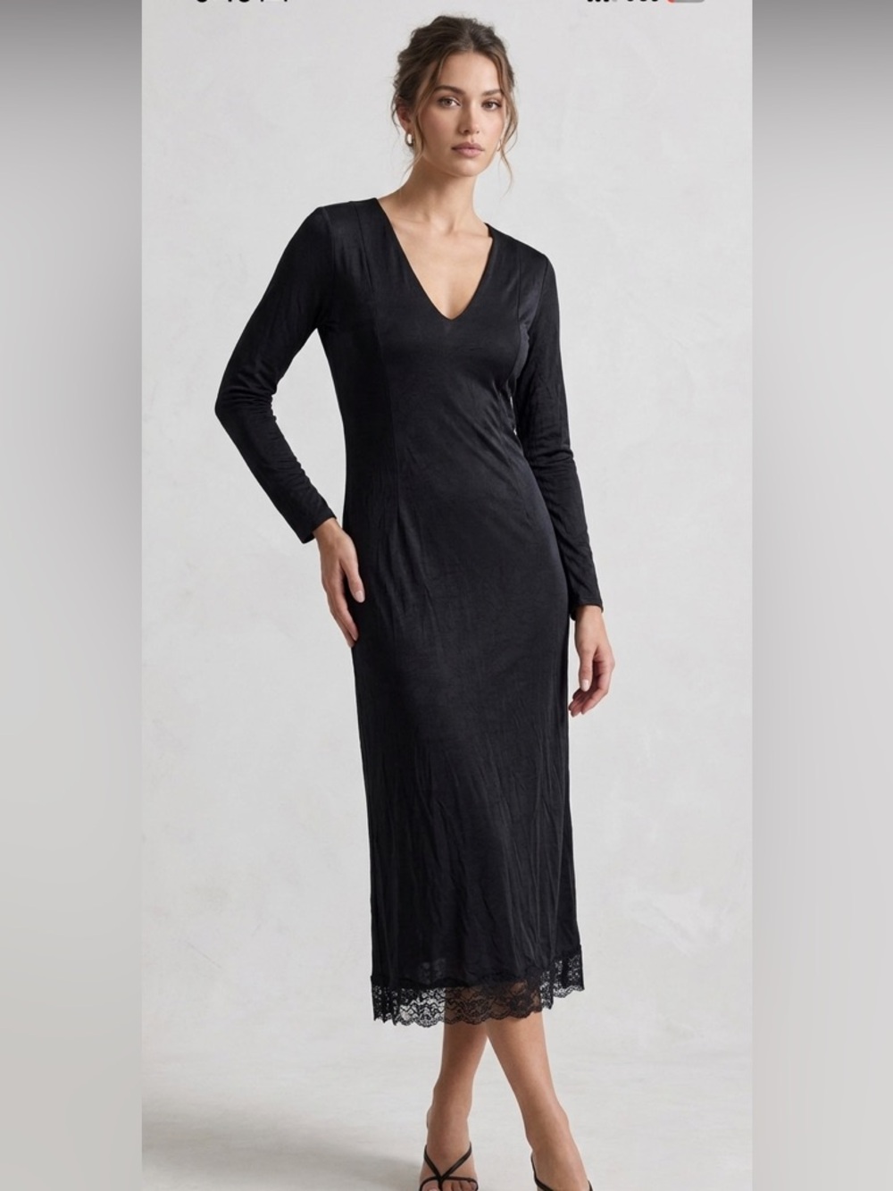 Women’s Black V-Neck Long Sleeve slip Dress